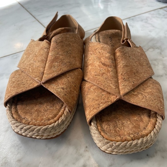 Vince women’s 8.5 tan cork crossover flat sling back espadrilles velcro closure - Picture 4 of 8
